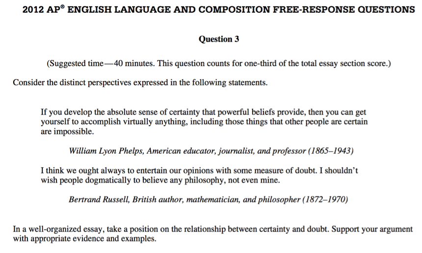 Ap english literature free response essay examples