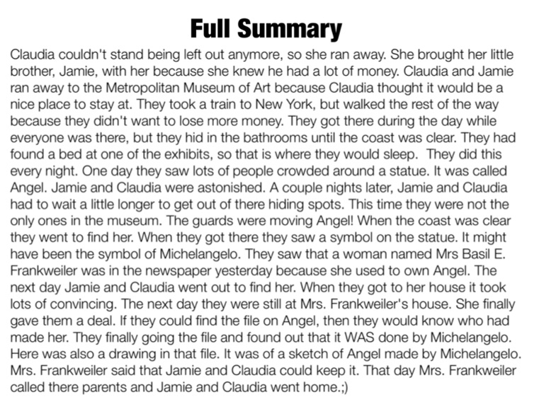 From the Mixed Up Files of Mrs. Basil E. Frankweiler Screen 7 on